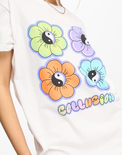 COLLUSION – T-Shirt-Kleid in Weiß mit Blumenprint , 2 von 4