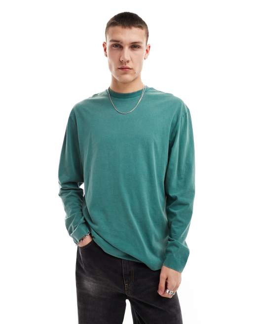 COLLUSION - T-shirt manches longues de skateur - Vert délavé