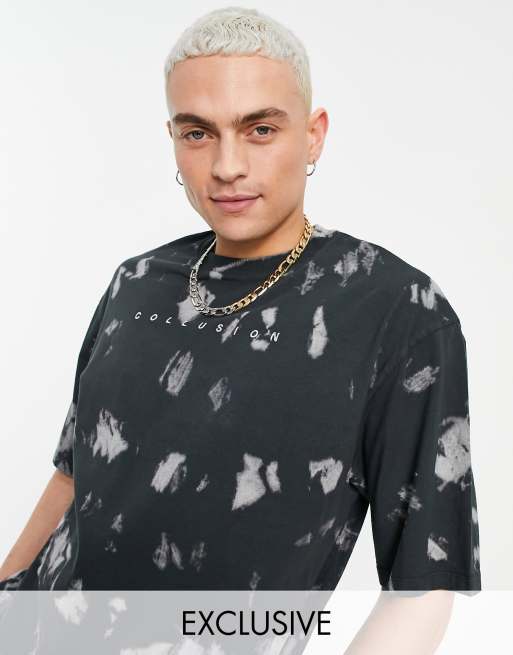 COLLUSION - T-shirt med broderet logo i sort batik - Del af sæt
