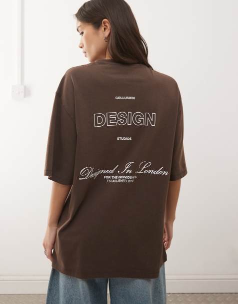 COLLUSION - T-shirt met acid wash en logo in bruin - view 1