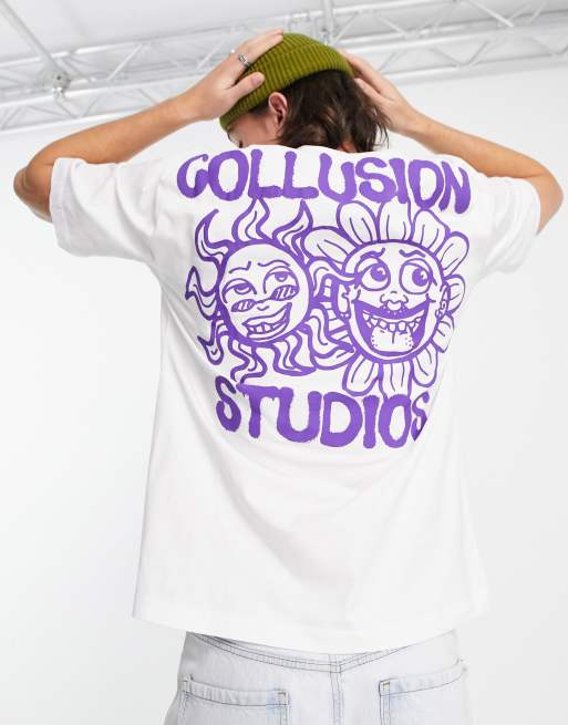 COLLUSION - T-shirt met bloemenprint op de achterkant in wit