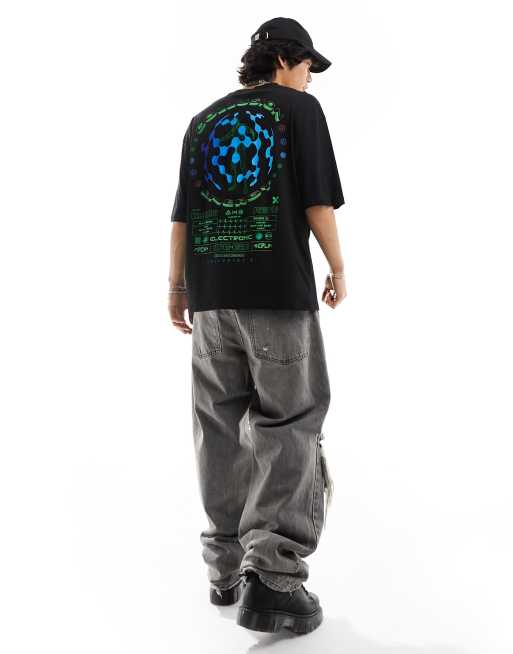 COLLUSION - T-shirt met grafische energieprint in zwart 