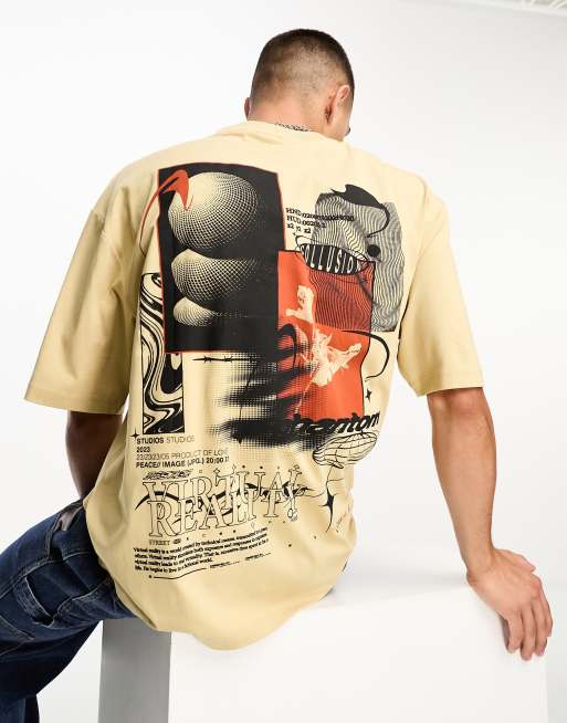 COLLUSION - T-shirt met grafische print in stone 