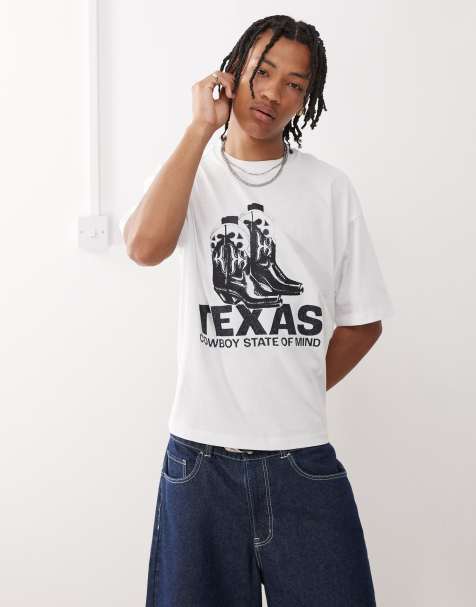 COLLUSION - T-shirt met grafische 'Texas cowboy'-print in wit - view 1