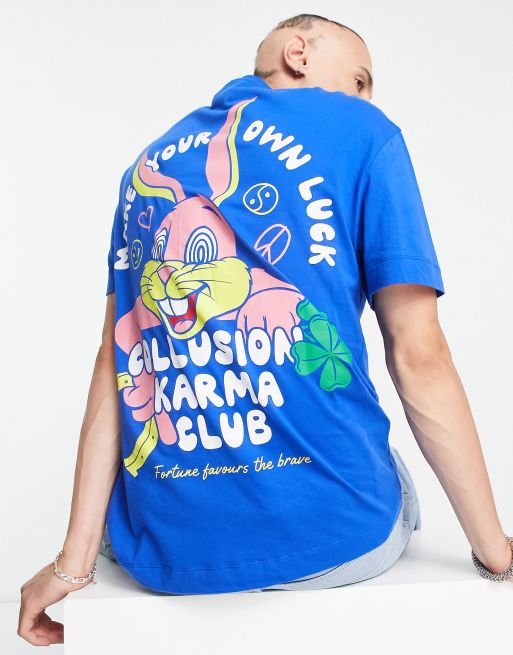 COLLUSION - T-shirt met korte mouwen en 'Karma Club'-print in blauw