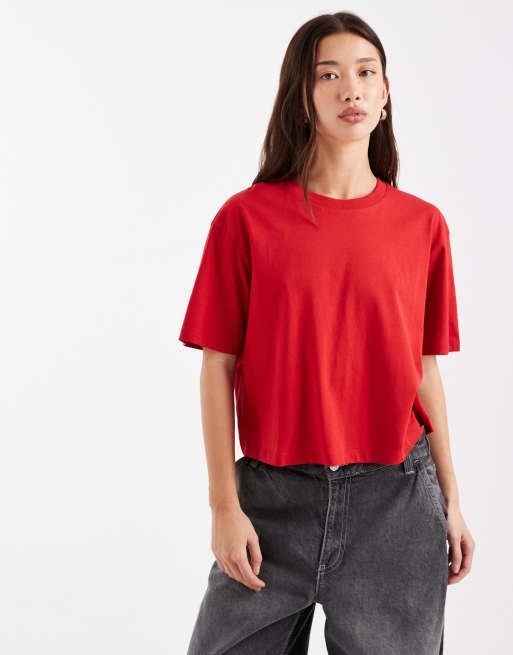 COLLUSION - T-shirt met korte mouwen en rechte pasvorm in kersenrood, 3 van 4