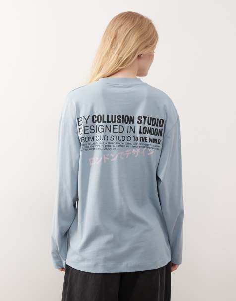 COLLUSION - T-shirt met lange mouwen en grafische print in paars - view 1