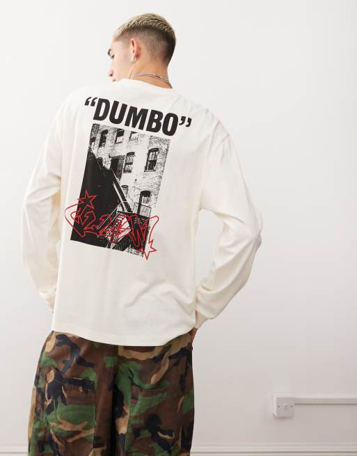 COLLUSION - T-shirt met lange mouwen en print op de voor- en achterkant in ecru