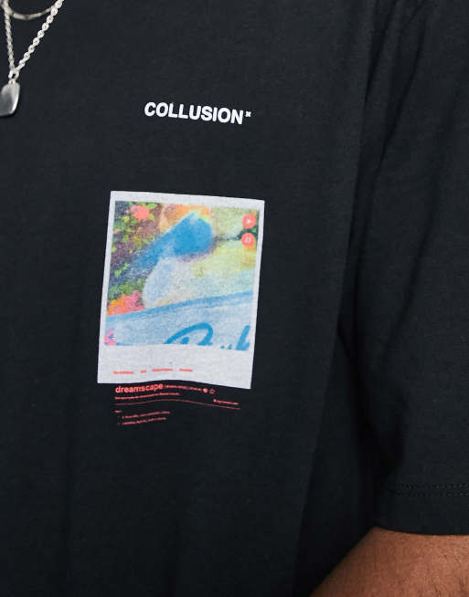COLLUSION - T-shirt met polaroid-print en korte mouwen in zwart, 4 van 4