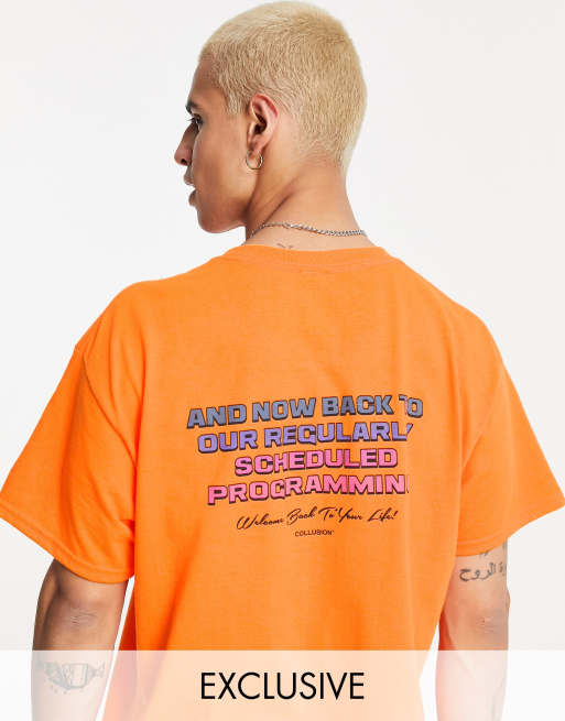 COLLUSION - T-shirt met programmaprint in neon oranje