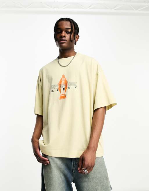 COLLUSION - T-shirt met renaissance-print op de voorkant in kiezelkleur