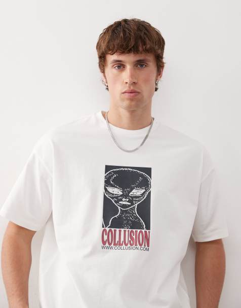 COLLUSION - T-shirt met skaterpasvorm en alienprint in wit - view 1