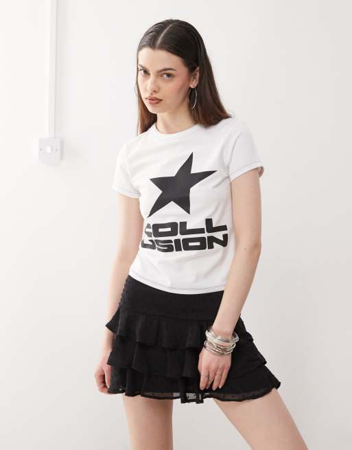 COLLUSION - T-shirt mini a maniche corte con logo e stella, 4 di 4