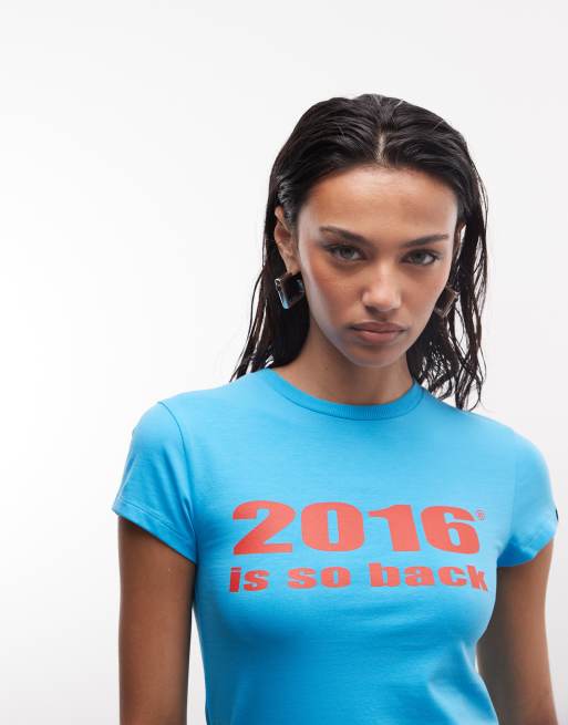 COLLUSION - T-shirt mini blu con scritta 2016, 2 di 4