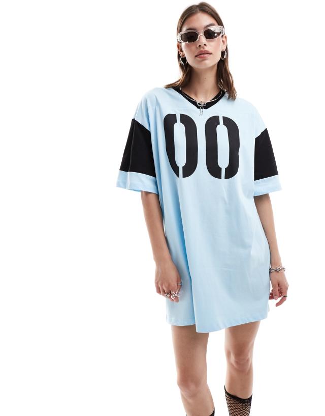 Collusion - t-shirt mini dress with sports graphic in blue