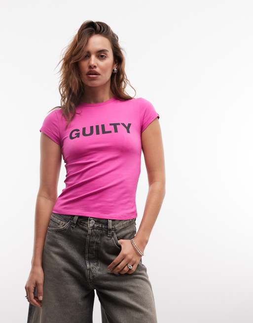COLLUSION - T-shirt mini rosa con stampa con scritta Guilty, 2 di 4