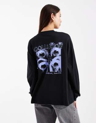 COLLUSION - T-Shirt mit Fotoprint am Rücken-Schwarz