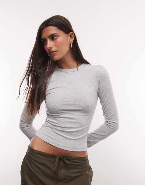 COLLUSION t-shirt moulant à manches longues en gris chiné - view 1