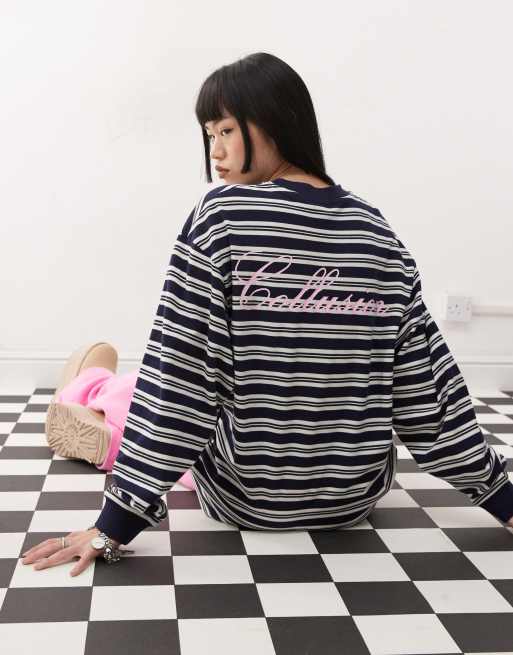 COLLUSION - T-shirt multicolore a righe lavaggio piqué