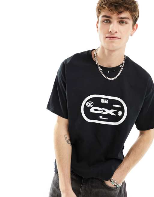 COLLUSION - T-shirt nera a maniche corte con grafica 