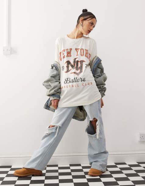 COLLUSION – T-shirt o luźnym kroju z długimi rękawami i nadrukiem z napisem „New York” - view 1