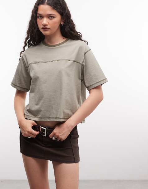 COLLUSION – T-shirt o pudełkowym kroju z ozdobnymi szwami w kolorze khaki - view 1