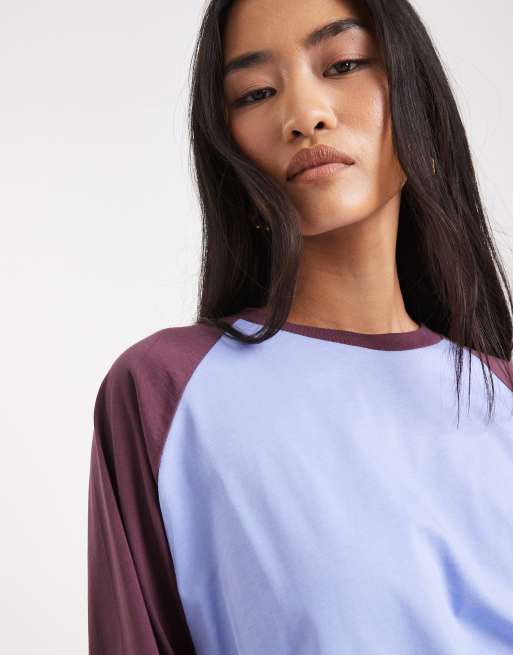 COLLUSION - T-shirt oversize à manches raglan - Bleu et chocolat, 3 de 4