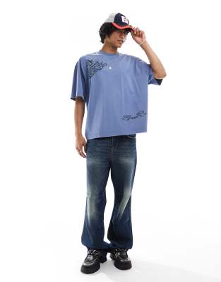 COLLUSION - T-shirt oversize avec imprimé Cupidon - Bleu acier