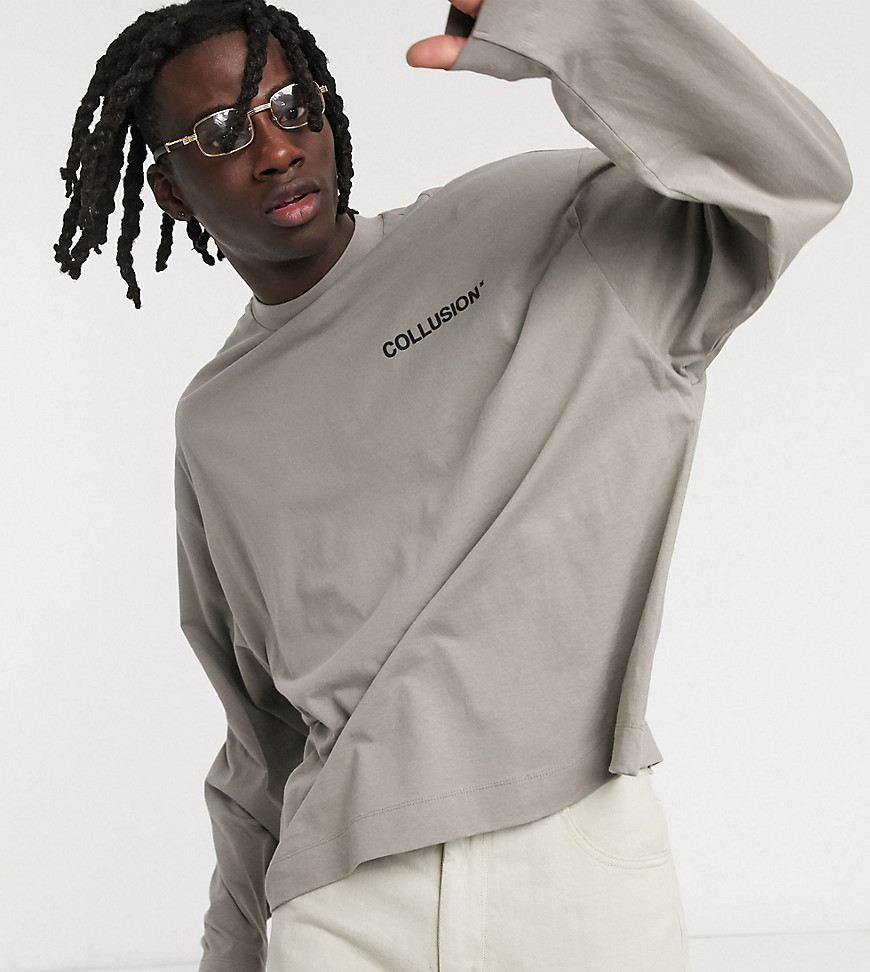 COLLUSION - T-shirt oversize con logo in rilievo grigia-Grigio