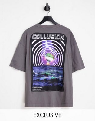 COLLUSION - T-shirt oversize imprimé - Anthracite