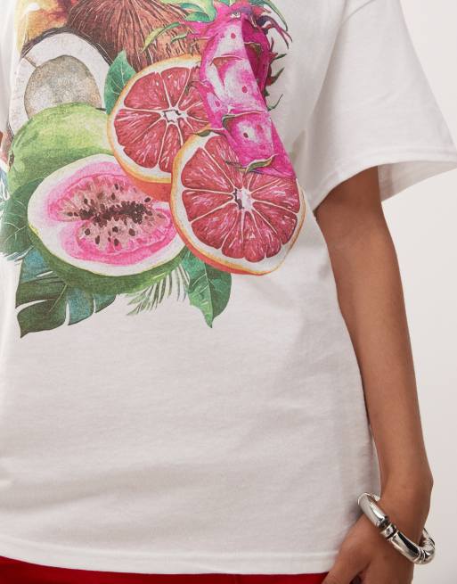 COLLUSION - T-shirt oversize motif fruit - Blanc, 3 de 4