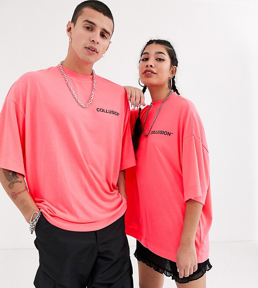 COLLUSION - T-shirt oversize unisex con stampa in rilievo-Rosa