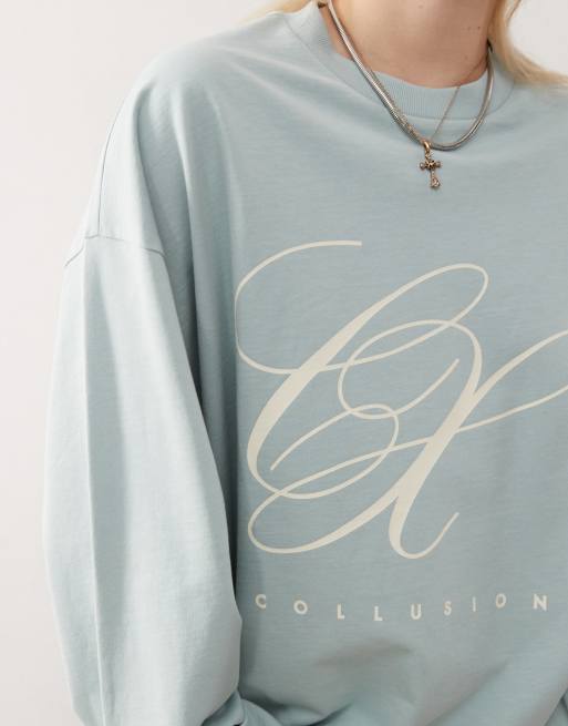 COLLUSION – T-shirt oversize z długimi rękawami i logo z przodu, 3 z 4