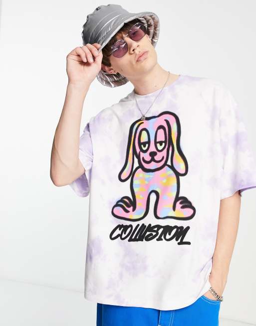 COLLUSION – T-shirt oversize z piki z efektem tie dye i kreskówkowym nadrukiem