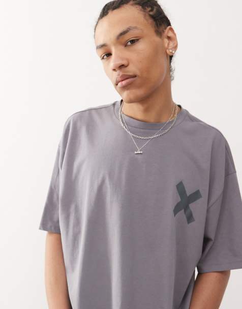 COLLUSION - T-shirt pesante grigio slavato con logo "X" - view 1