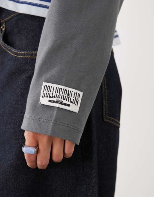 COLLUSION - T-shirt rayé double épaisseur à manches longues - Bleu, 4 de 4