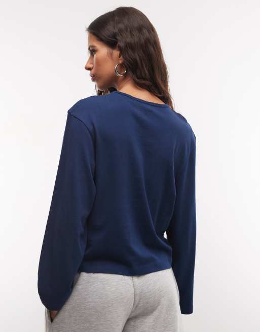 COLLUSION t-shirt squadrata a maniche lunghe navy, 4 di 4