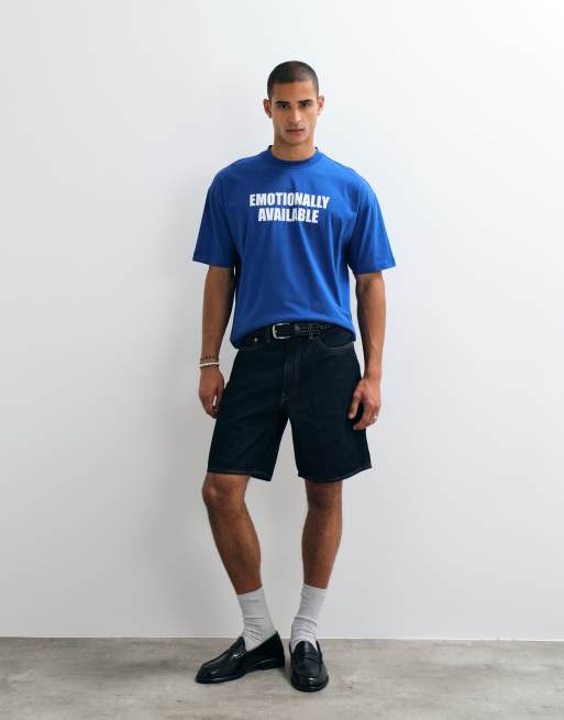 COLLUSION - T-shirt squadrata blu con scritta, 2 di 5