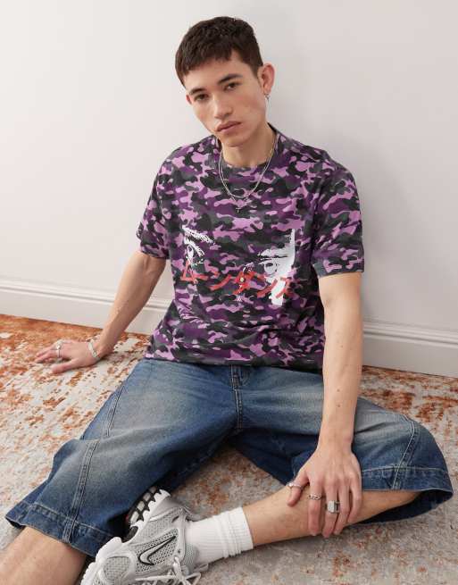 COLLUSION - T-shirt squadrata vestibilità skater mimetica viola, 3 di 4