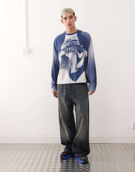 COLLUSION - T-shirt style football à manches longues - Bleu marine, 2 de 5
