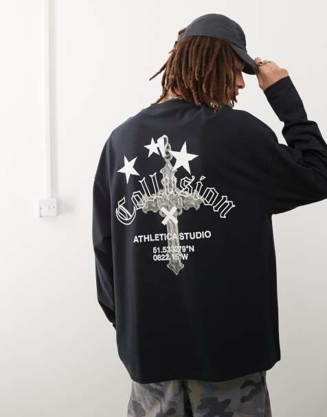 COLLUSION - T-shirt style skateur à manches longues avec motif dans le dos - Noir - view 1