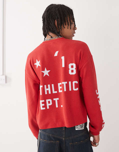 COLLUSION - T-shirt style skateur à manches longues et imprimé Athletic - Rouge - view 1