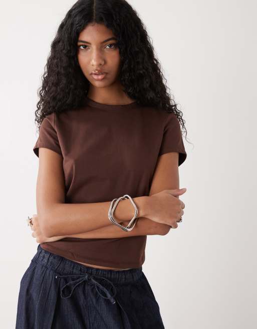 COLLUSION - T-shirt taglio mini color cioccolato