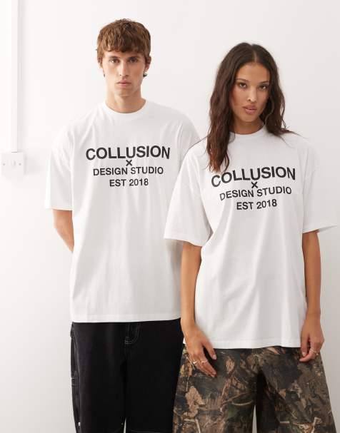 COLLUSION - T-shirt unisex bianca con logo - view 1