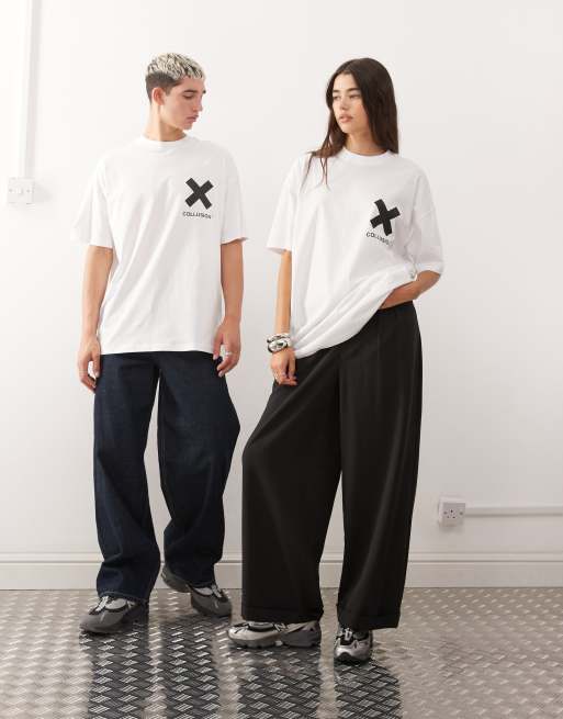 COLLUSION - T-shirt unisex bianca con logo, 2 di 4