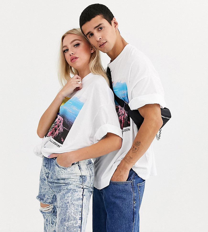 COLLUSION - T-shirt unisex oversize bianca con stampa-Bianco