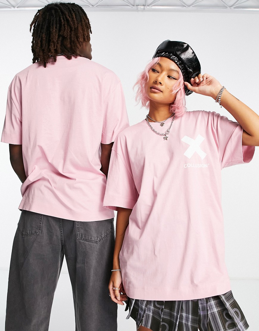 T-shirt unisex rosa con logo - Collusion T-shirt donna  - immagine1