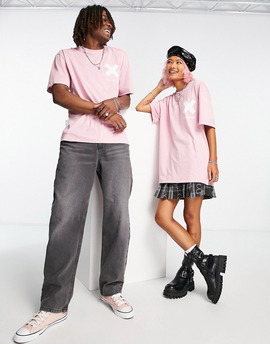 T-shirt unisex rosa con logo - Collusion T-shirt donna  - immagine2