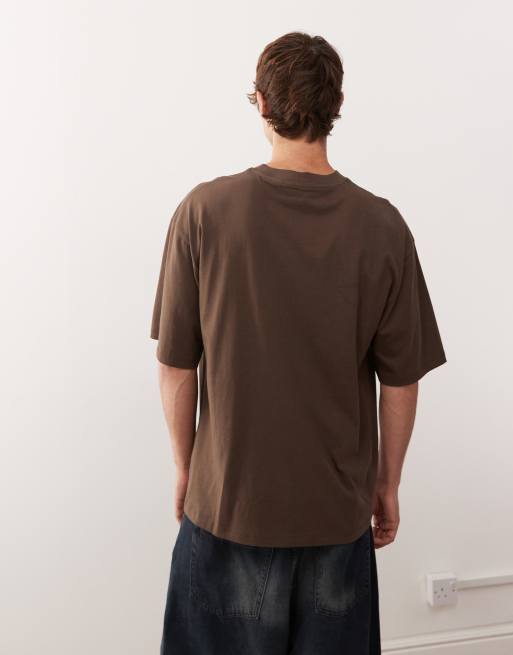 COLLUSION - T-shirt unisex stile skater marrone con stampa gialla, 4 di 4