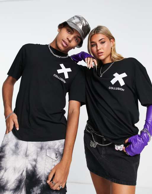 COLLUSION - T-shirt unisexe avec logo - Noir